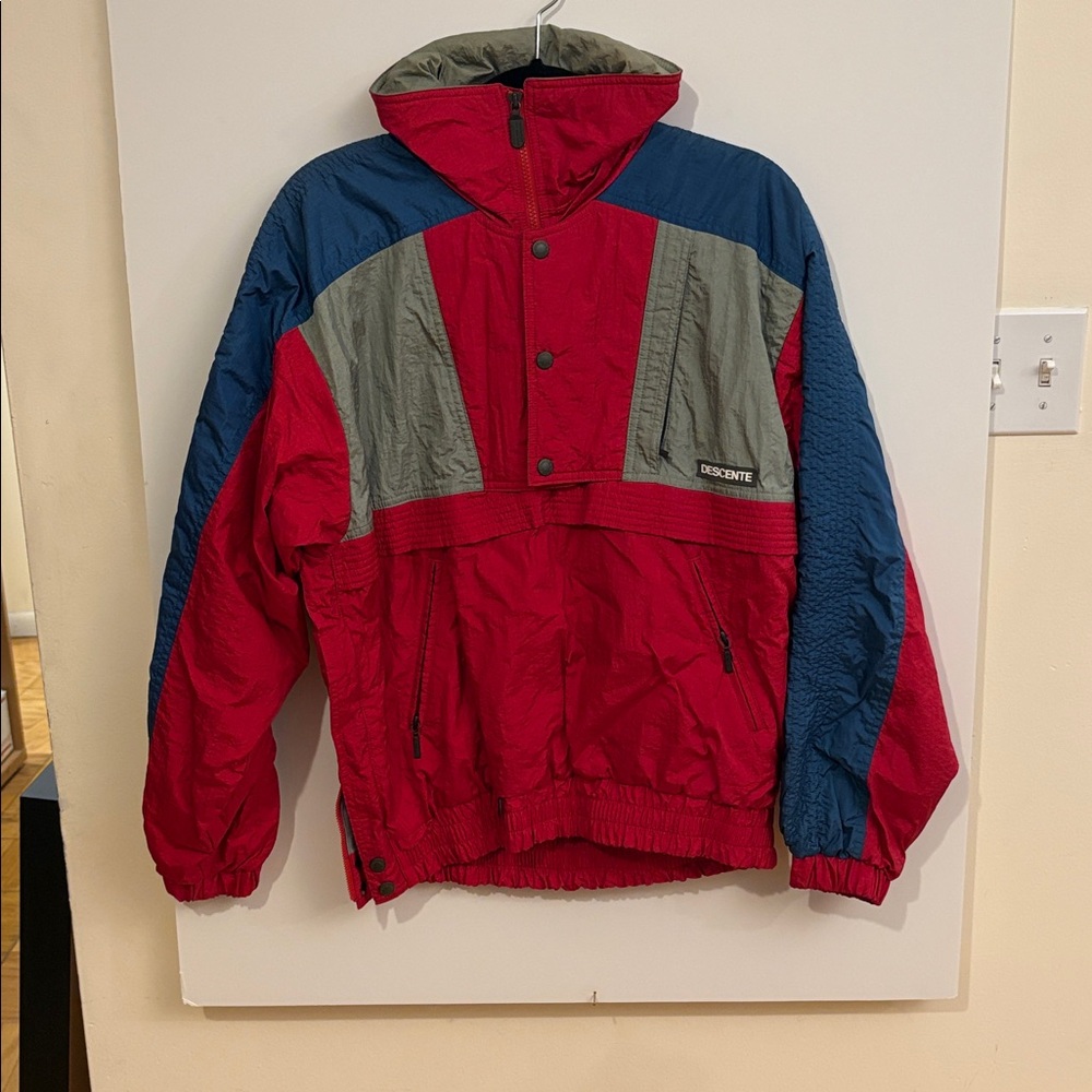 Descente Red and Gray Jacket with Blue Accents